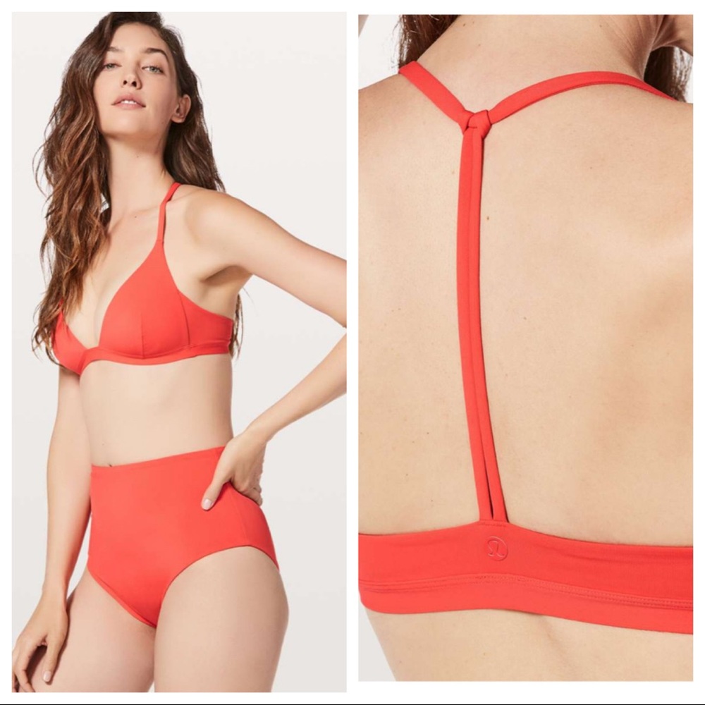 LuLuLemon 6 Deep Sea Top Bikini Swim Top T-Back Red Orange